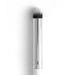 ColourPop Pencil Brush showcasing a tapered, densely packed tip with a chrome ferrule and slim white handle, positioned upright for precise eyeshadow smudging and detail work against a clean white background.