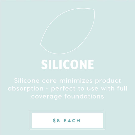 Silicone Blending Sponge - clear, leaf-shaped makeup sponge with a silicone core that minimizes product absorption, ideal for full-coverage foundation; promo graphic lists $8 each, featured in ColourPop Makeup Tools & Accessories.