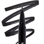 ColourPop BFF Liquid Liner in Black, brush-tip pen creating bold, opaque strokes, shown with a fine pointed tip making sweeping black swatches on a white background.