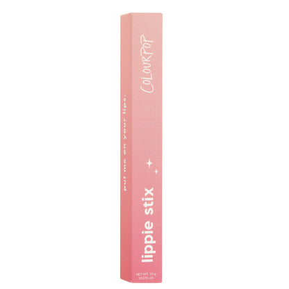 ColourPop Lippie Stix in Toasty stands upright, showcasing a slim pink-to-coral gradient box with white lippie stix and ColourPop branding and net wt 1.0 g (0.035 oz), set against a clean white background.
