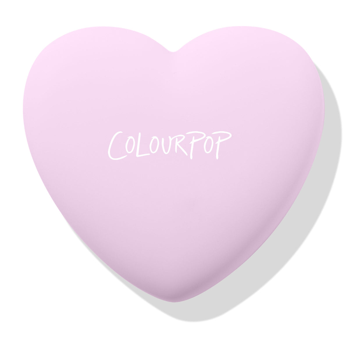 Cupid’s Bow ColourPop Pressed Powder Blush compact closed - pastel lavender heart-shaped case with white COLOURPOP logo, angled on a clean white background with a soft shadow.