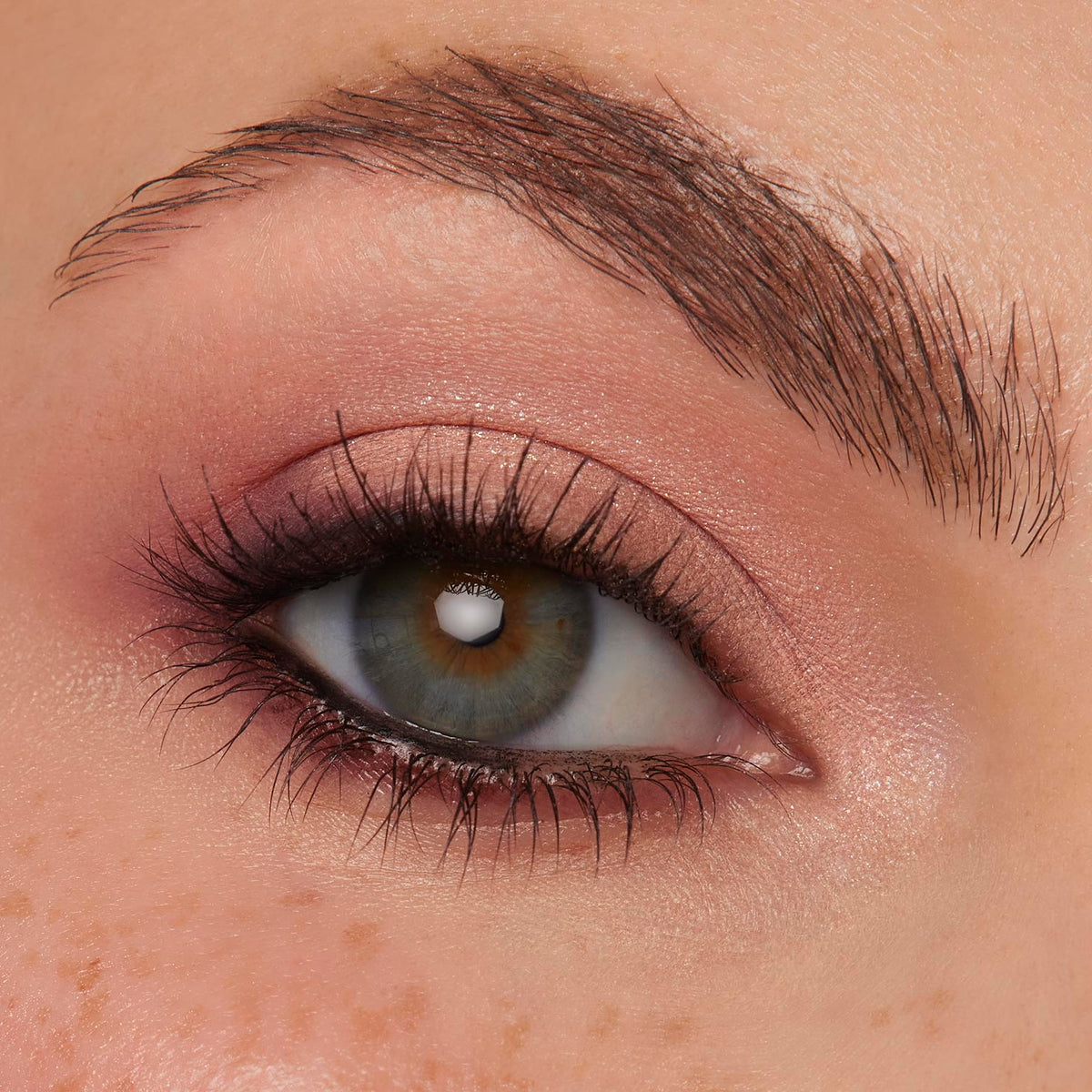 Rosy nude eyelid showcases Baby Got Blush shadow palette set shades, softly blended from peach shimmer to mauve with a smoky outer corner, defining natural lashes and lower lash line; close-up beauty shot promoting ColourPop Shadow Palette Set.