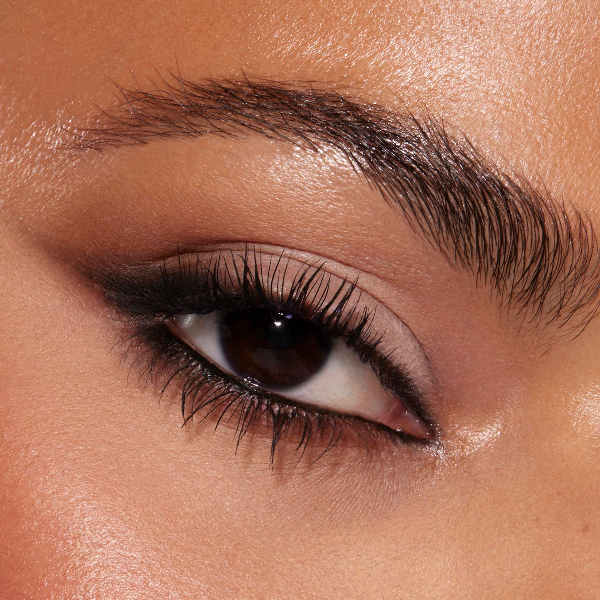 Smoky neutral eye blends taupe lids with soft black liner and natural lashes, showcasing Stone Cold Fox, a ColourPop Shadow Palette, in a close-up of the eyelid and brow for a cool-toned, wearable glam look.