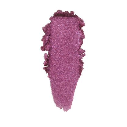 Shimmery mauve-pink eyeshadow swatch streaks vertically on white background, showcasing Pug Life, a ColourPop Super Shock Shadow, with fine iridescent sparkle and a creamy metallic finish for bold eye looks.
