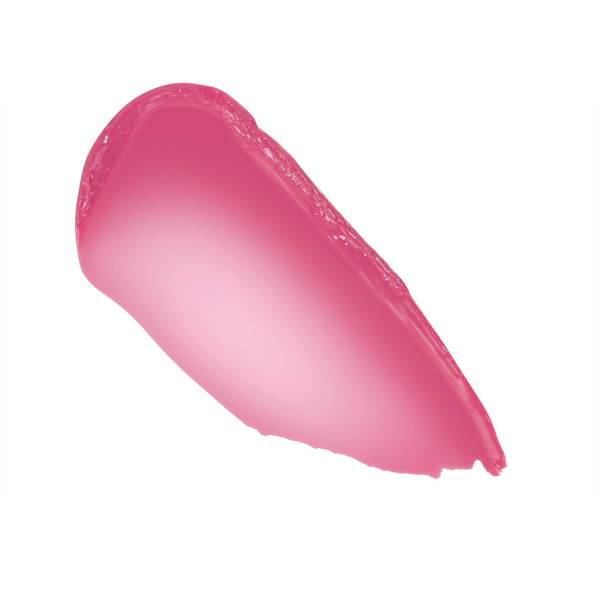 Bubblegum-pink swatch of Dolled Up slicked in a curved smear, showing semi-sheer, high-shine payoff and cushy texture of the ColourPop So Juicy Plumping Gloss Balm with Peptides on a clean white background.