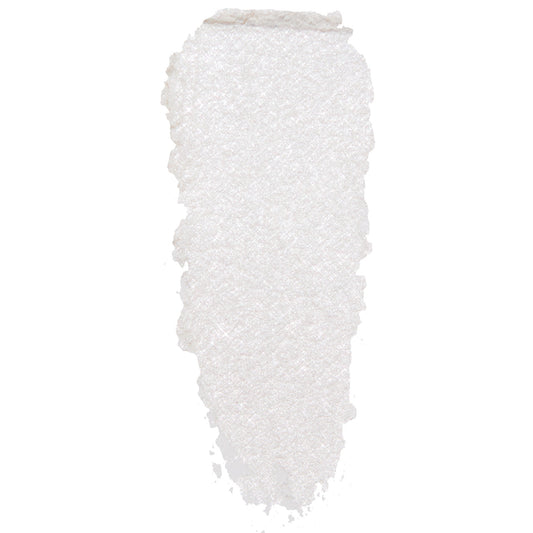 Tassel Super Shock Shadow by ColourPop - pearly white eyeshadow swatch shimmering with icy silver microglitter - smeared in a single swipe to show creamy texture and high-shine finish, on a clean white background.